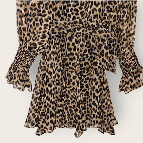 Zara Womens Dress Sz M Cheetah Animal Print Ruffle Princess Coastal Cowgirl Belt - Picture 16 of 16
